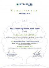 Certificate environmental management system ISO14001:2015